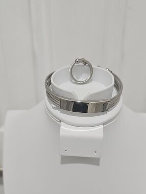 Stainless Steel Cable Bracelet with ID Plate & Ring Set